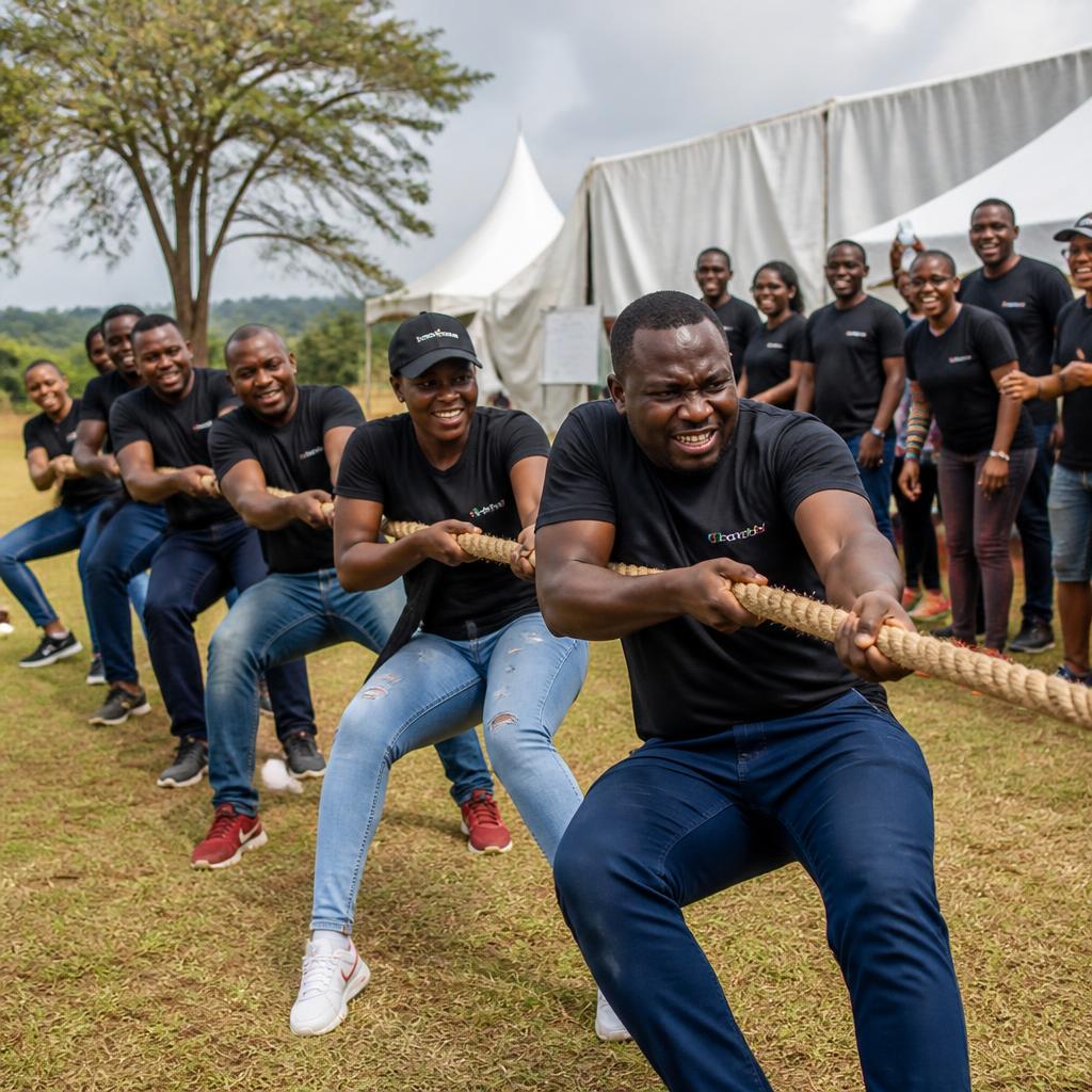 African business team competing in a fun sports activity in Kenya