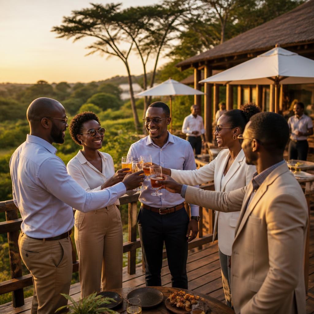 African colleagues networking after a successful team-building retreat in Kenya